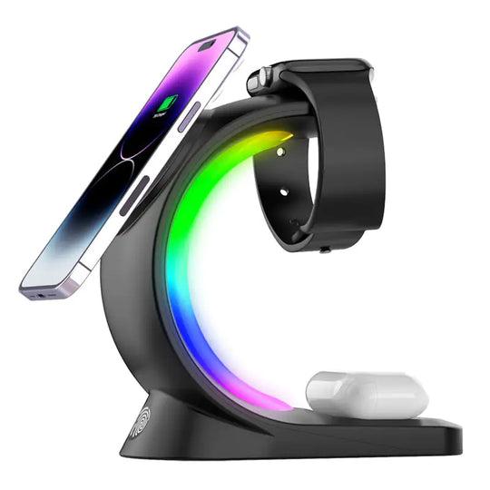 4 In 1 Magnetic Wireless Charger Fast Charging For Smart Phone Atmosphere Light Charging Station